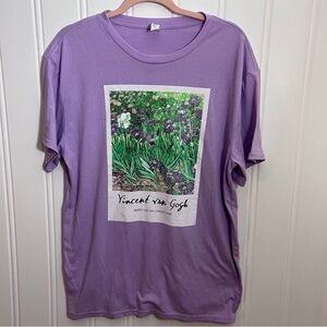 Purple Graphic T-Shirt Vincent Van Gogh Print Irises Polaroid Art Design